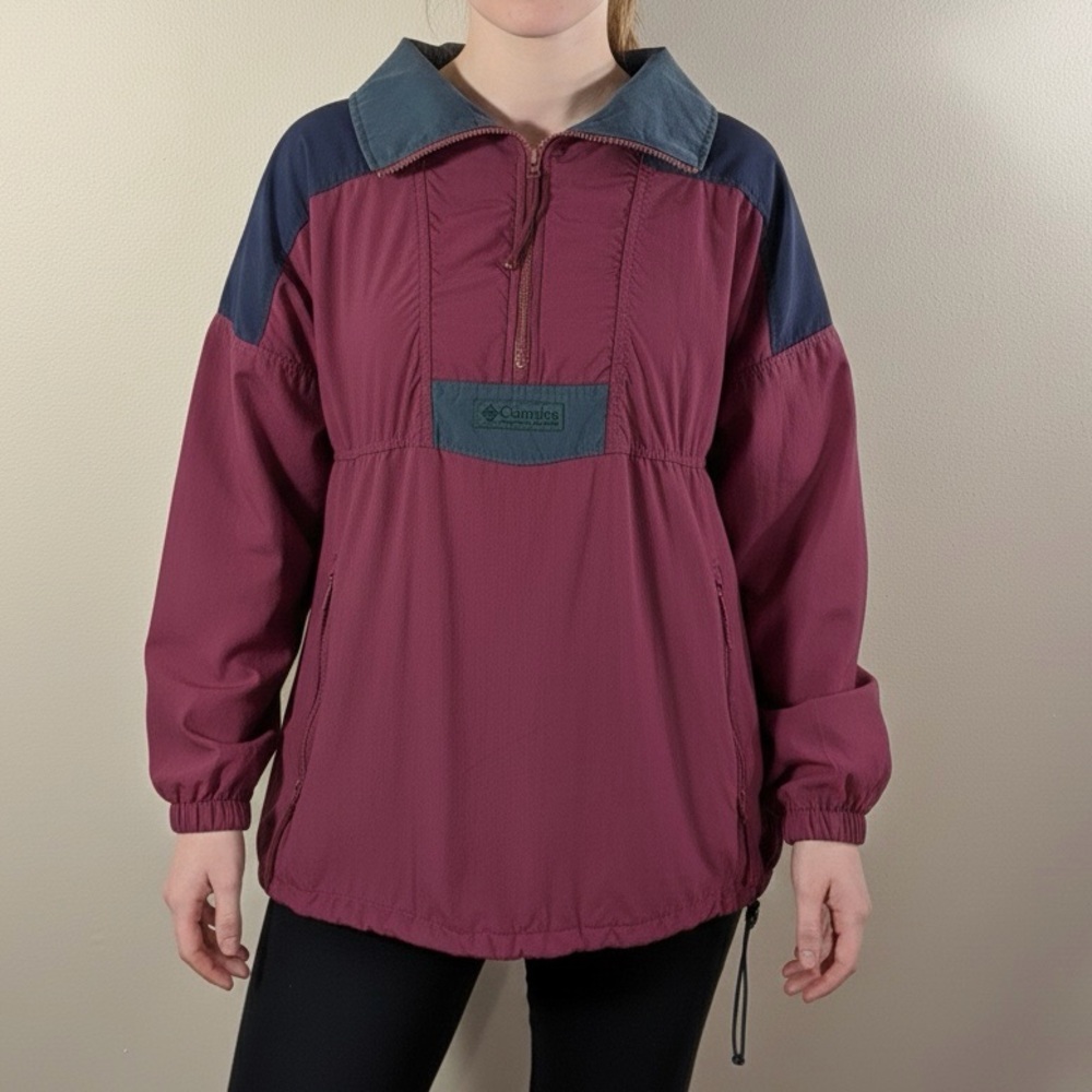 Vintage 90s Columbia Maroon Colorblock Anorak Pullover Gorpcore Oversized Large